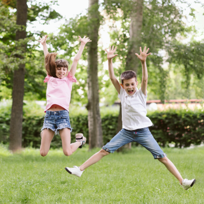 brother and sister playing